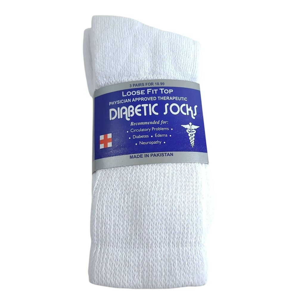 NEW 3 Pairs of Health Circulatory Crew Cotton Diabetic Socks White Size 9 -11